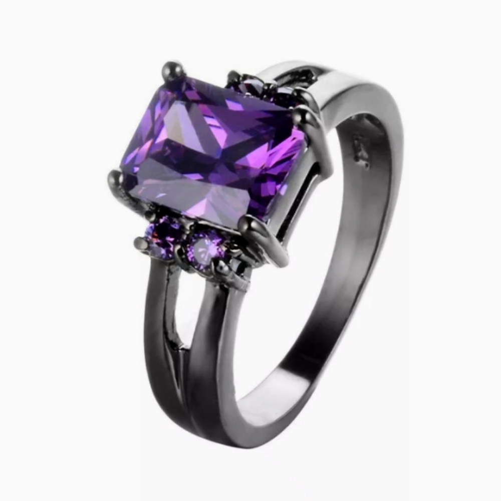 Fashion Crystal Ring Black Gold Filled Wedding 6 - Picture 1 of 1